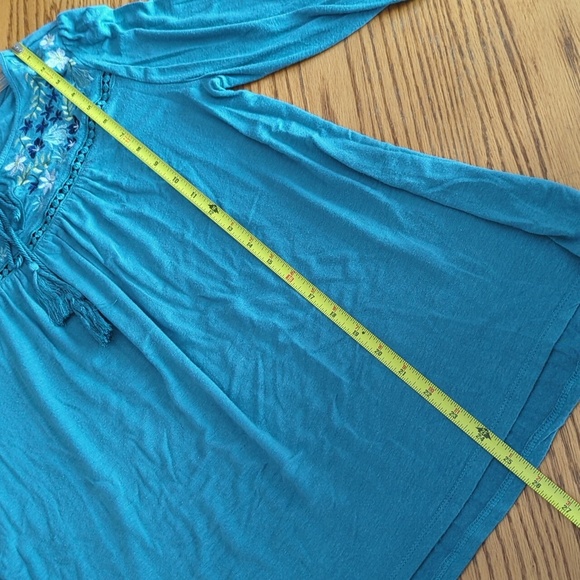 Time and Tru Trumpet Sleeve Tie Tassel Neck Flowy Embroidered Floral Blouse S - Picture 7 of 7